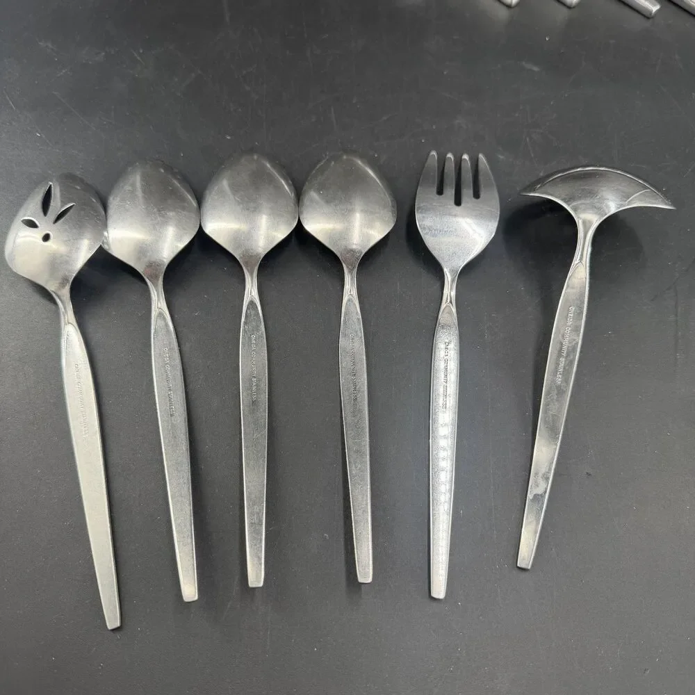 VTG Oneida Community FROSTFIRE Stainless Serving Lot of 6 Spoons Fork Ladle